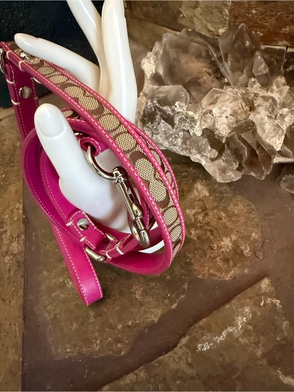 Coach Vintage Signature C  Leather Dog Leash Pink New